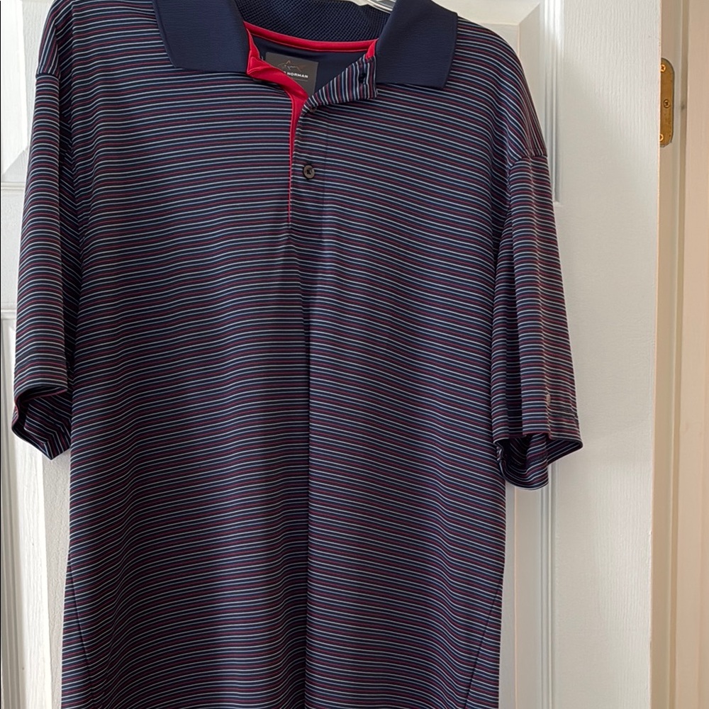 Greg Norman Collection Blue and Red Polo with Moisture-Wicking Fabric